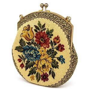 Vintage Floral Tapestry Kisslock Purse Handbag Cottagecore Grandmillennial